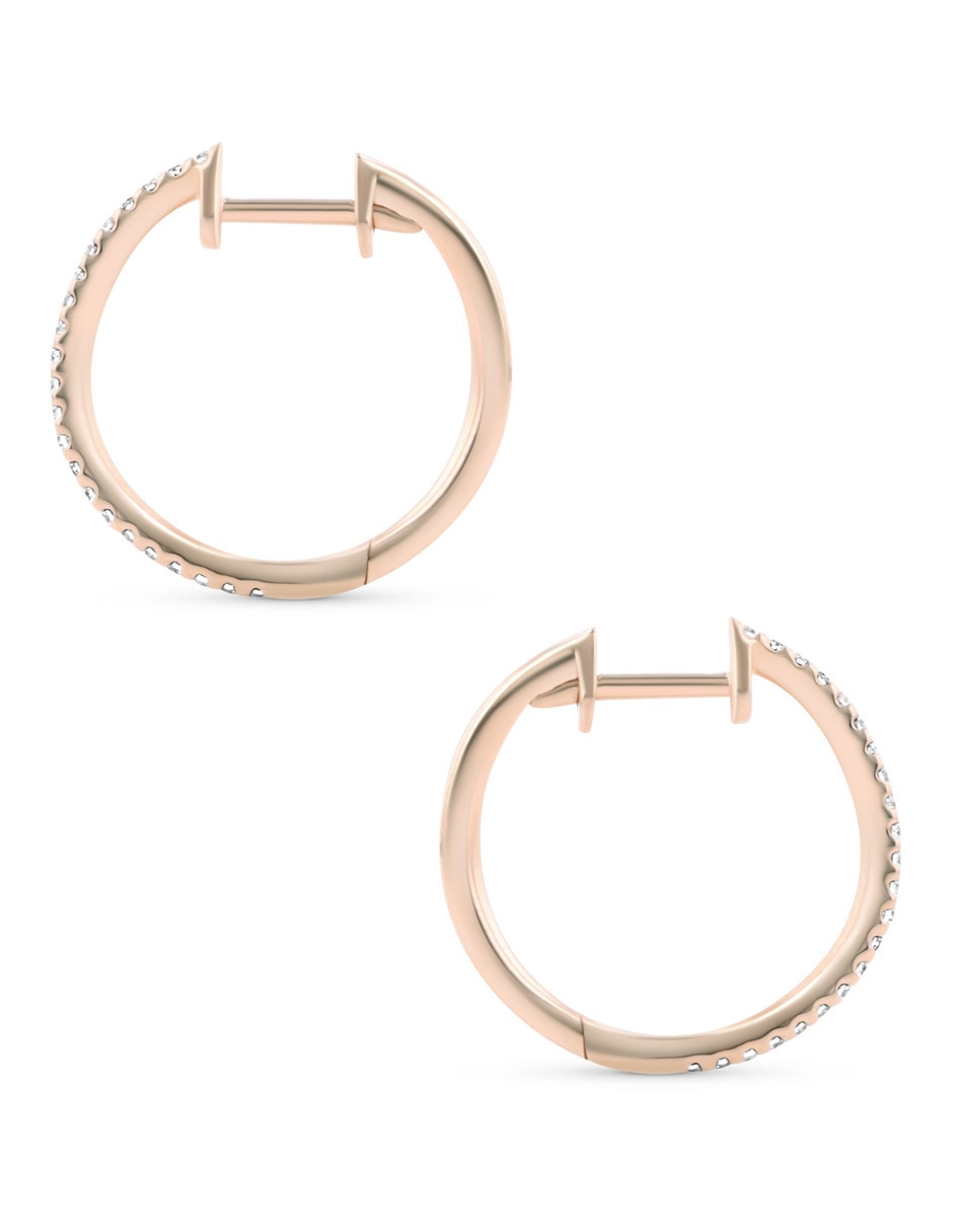 Arracadas de oro rosa 14 K con acabado brillante diamante 3