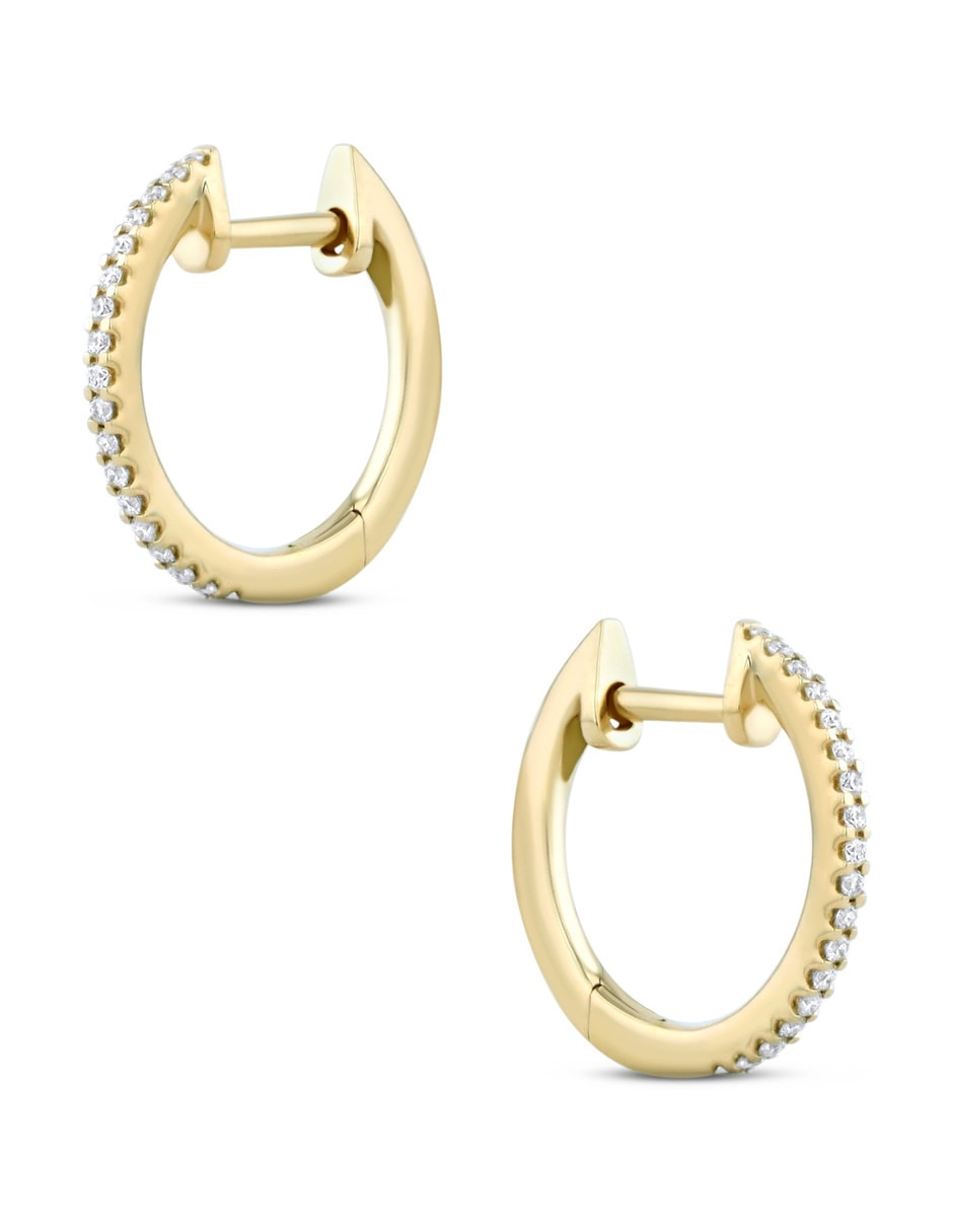 Arracadas de oro amarillo 14 K con acabado brillante diamante 4