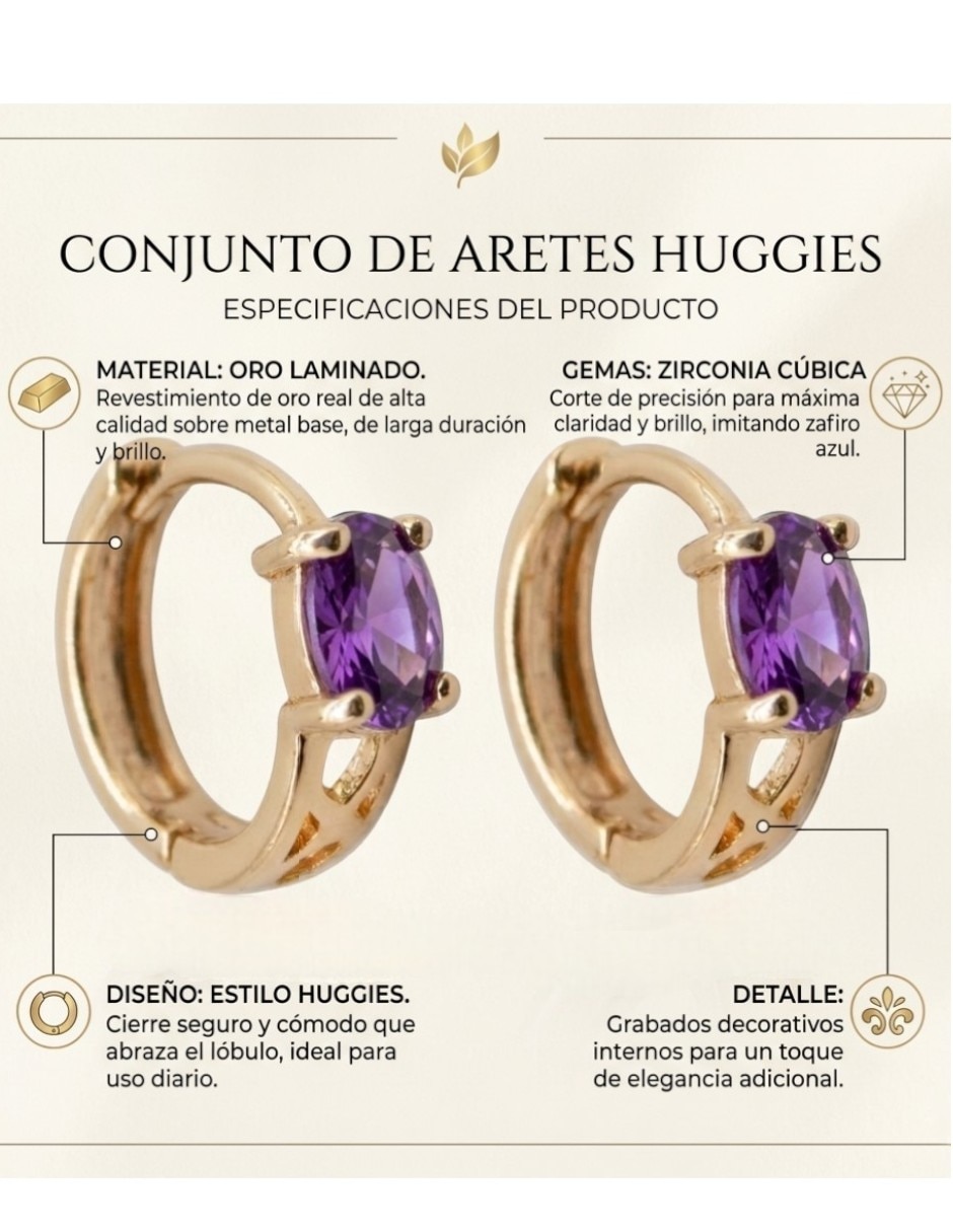 Aretes huggies Cm-Top de oro laminado 14 K con acabado chapa de oro zirconia cúbica