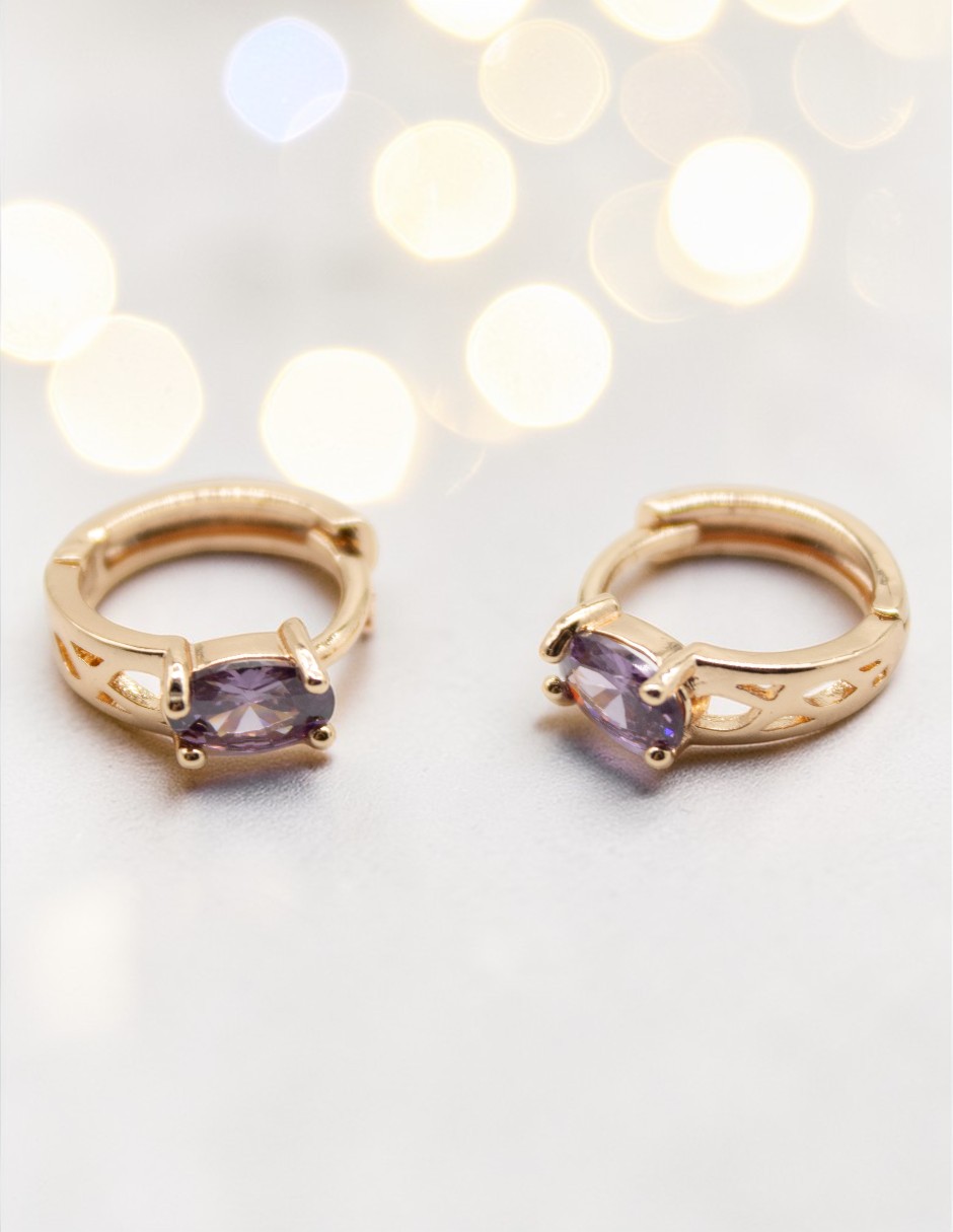 Aretes huggies Cm-Top de oro laminado 14 K con acabado chapa de oro zirconia cúbica
