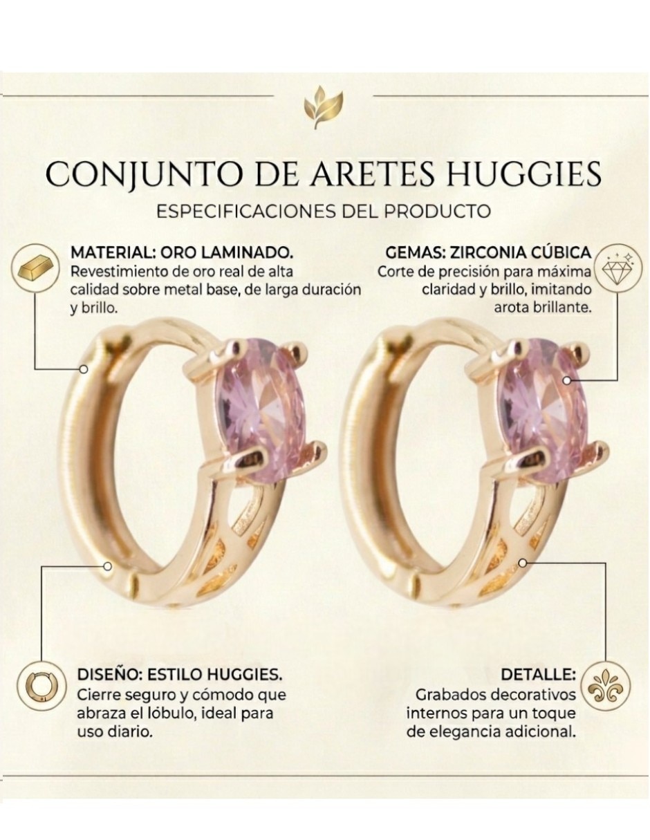 Aretes huggies de oro laminado 14 K con acabado chapa de oro zirconia cúbica 5