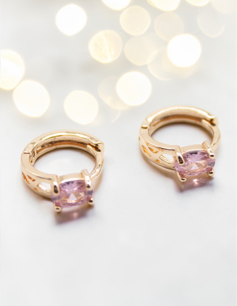 Aretes huggies de oro laminado 14 K con acabado chapa de oro zirconia cúbica 6