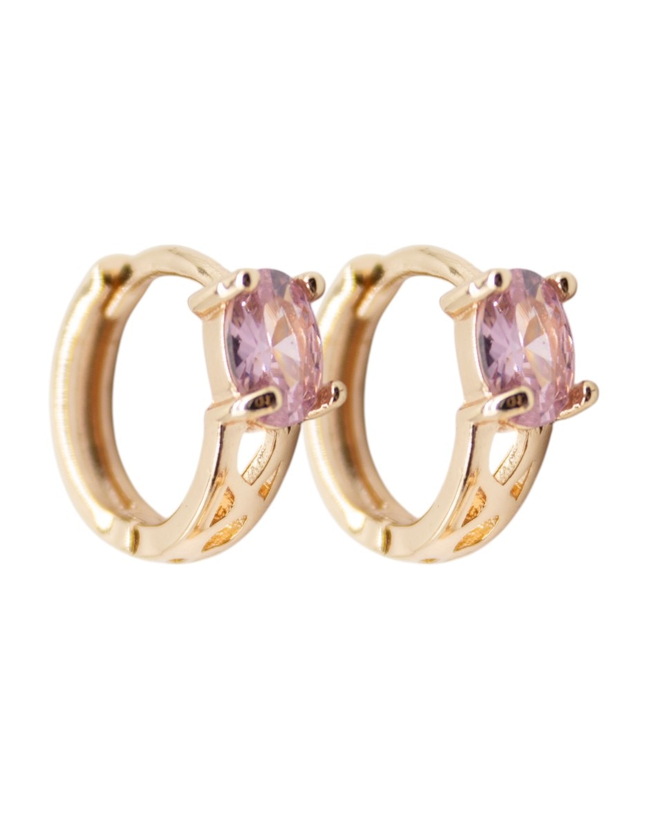 Aretes huggies de oro laminado 14 K con acabado chapa de oro zirconia cúbica 1