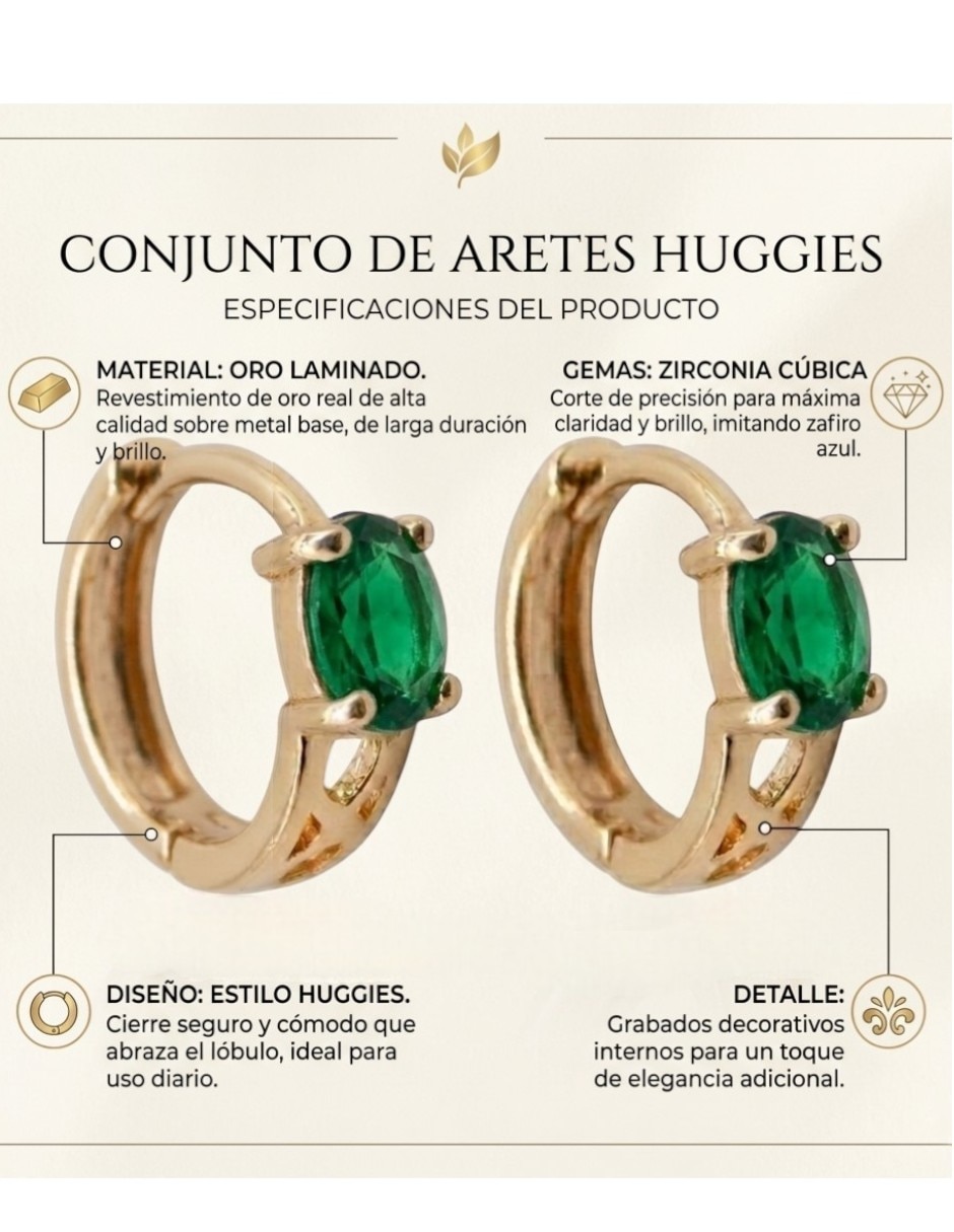 Aretes huggies de oro laminado 14 K con acabado chapa de oro zirconia cúbica 3