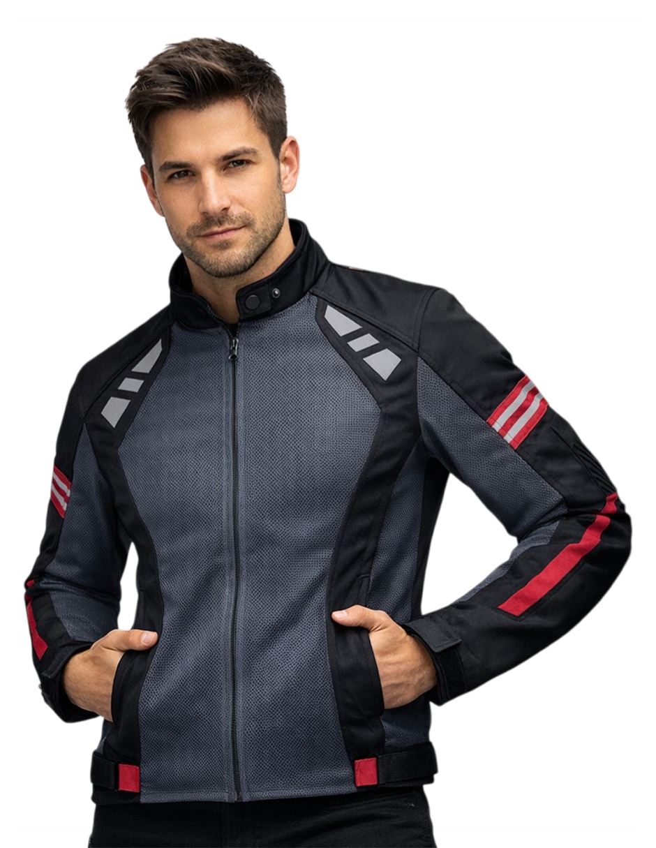 Chamarra para motociclista con bolsillos para hombre 3