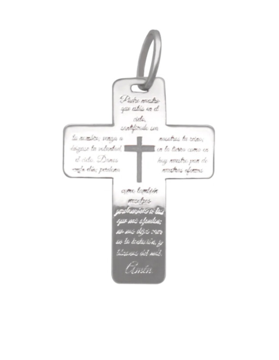 Dije de cruz Oratio de oro blanco 14 K