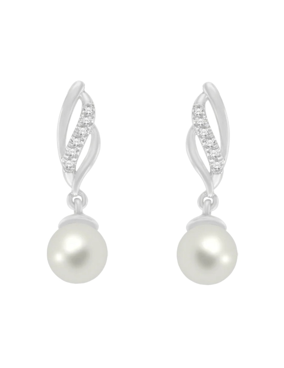 Aretes cortos fianelli ginny de oro 14 k con acabado brillante diamante y perla