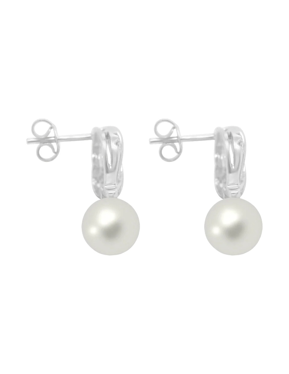 Aretes cortos de corazón fianelli scarlett de oro 14 k con acabado brillante diamante y perla