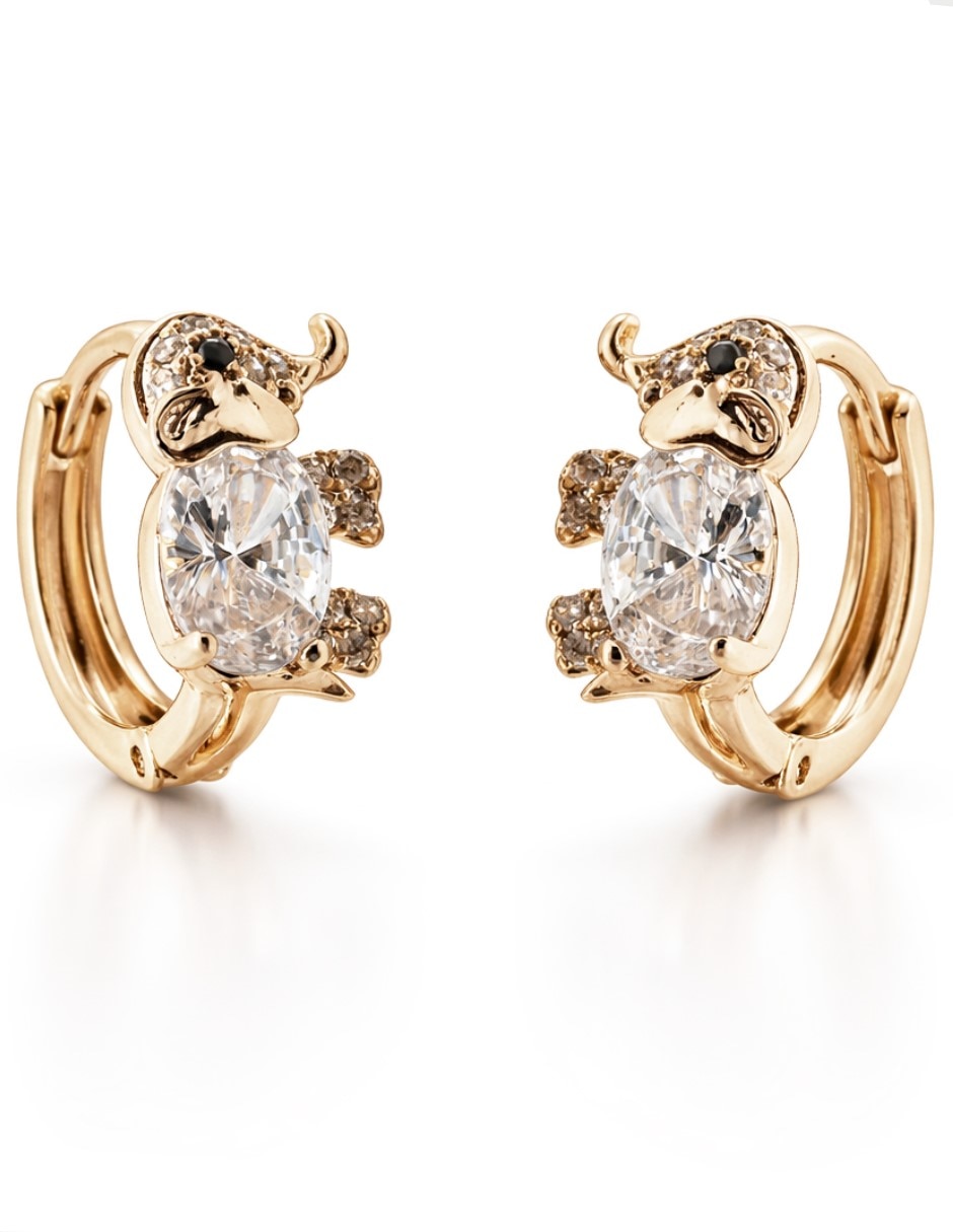 Aretes de Elefante Joyería Elegante de Mujer de Oro laminado 14 K Zirconia cúbica Aretes de Elefante Joyería Elegante de Mujer de Oro laminado 14 K Zirconia cúbica