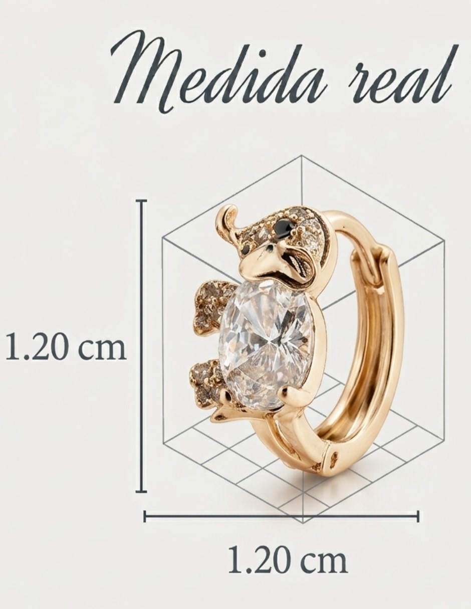 Aretes de Elefante CM-TOP Joyería Elegante de Mujer de Oro laminado 14 K Zirconia cúbica