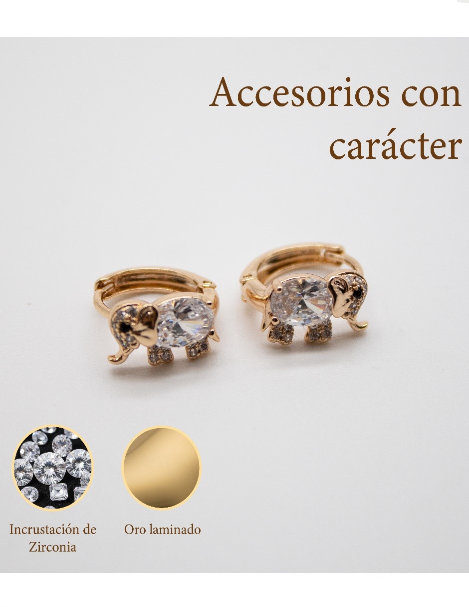 Aretes de Elefante CM-TOP Joyería Elegante de Mujer de Oro laminado 14 K Zirconia cúbica