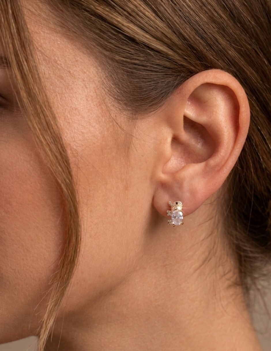 Aretes de Elefante CM-TOP Joyería Elegante de Mujer de Oro laminado 14 K Zirconia cúbica