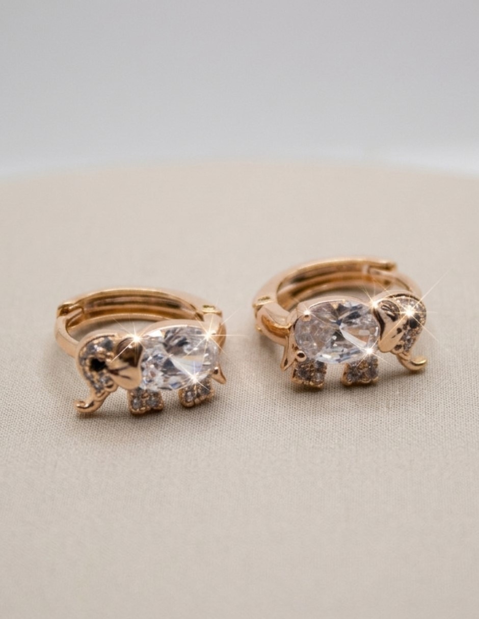 Aretes de Elefante CM-TOP Joyería Elegante de Mujer de Oro laminado 14 K Zirconia cúbica