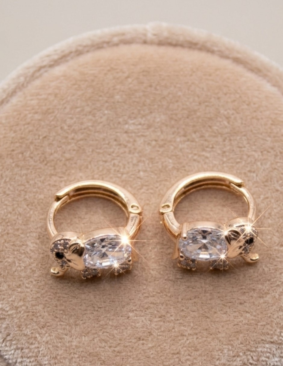 Aretes de Elefante CM-TOP Joyería Elegante de Mujer de Oro laminado 14 K Zirconia cúbica