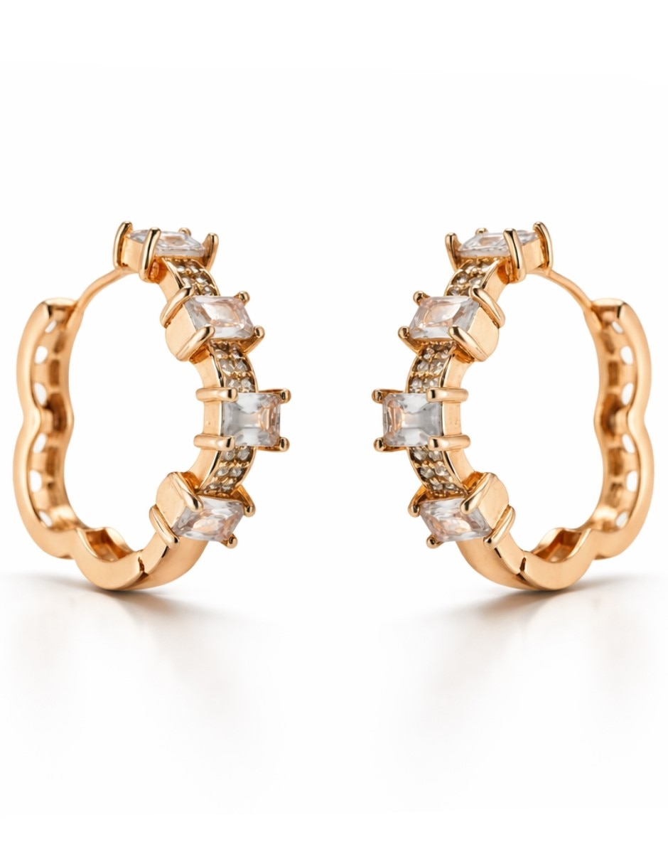 Aretes huggies de Oro laminado 14 K zirconia cúbica