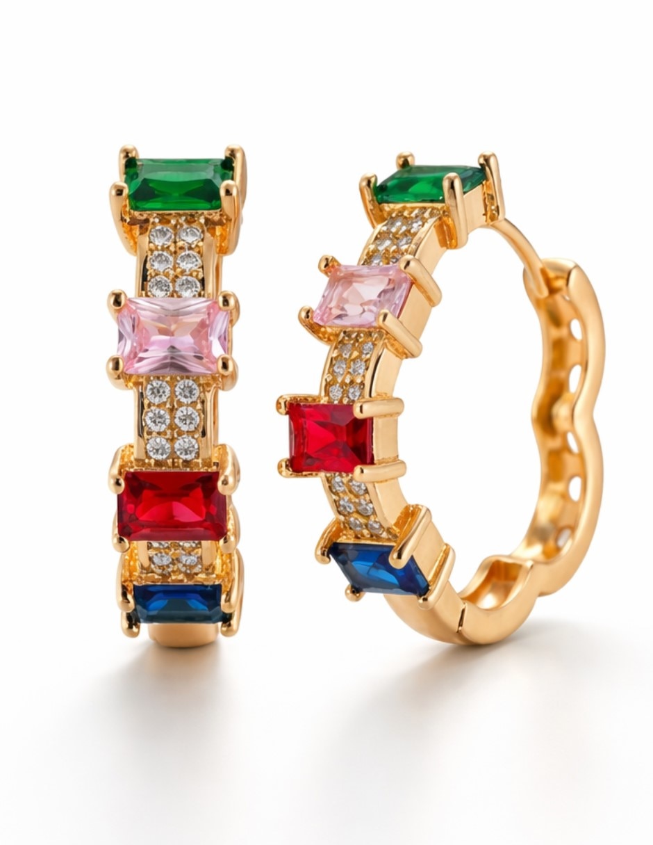 Aretes huggies de Oro laminado 14 K zirconia cúbica