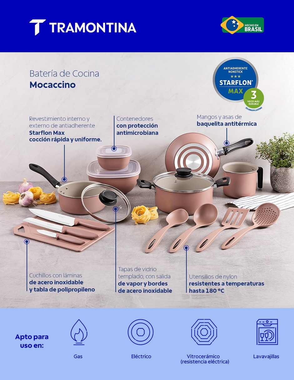Batería de cocina Tramontina 28299310 de aluminio antiadherente Starflon Max 16 piezas