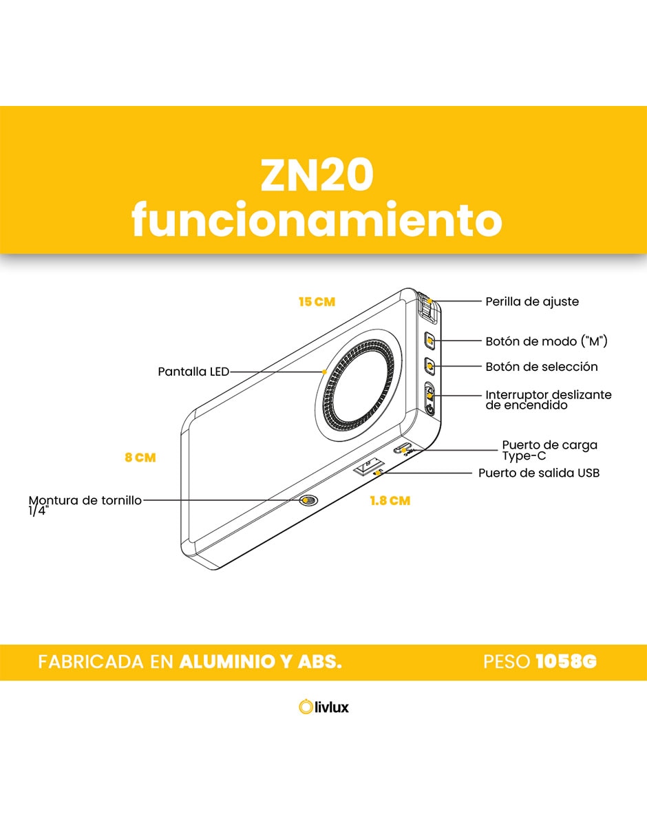 Lámpara para fotografía Livlux ZN20