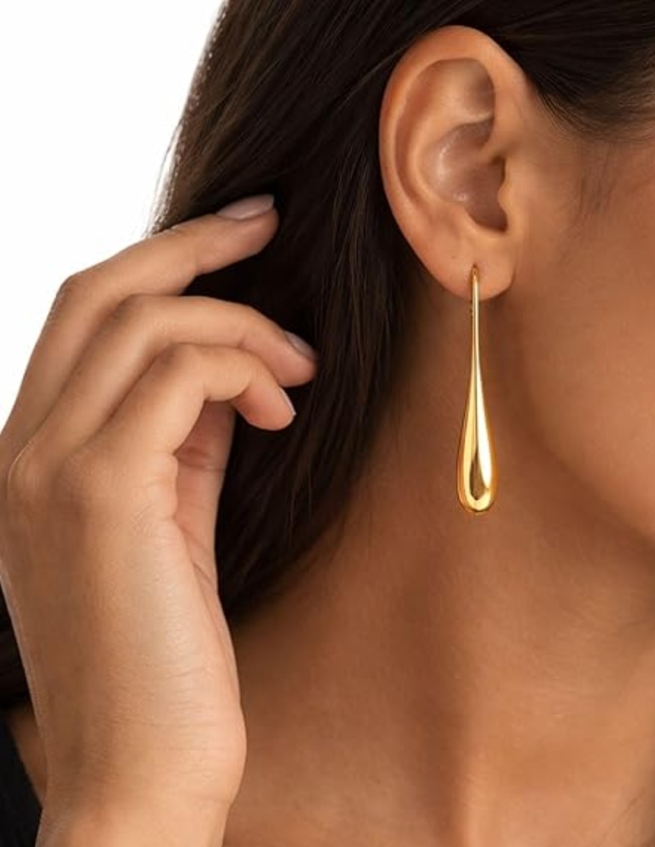Aretes largos de gota Calvin Klein Teardrop de Plata P 925 y 14 K con acabado pulido 3