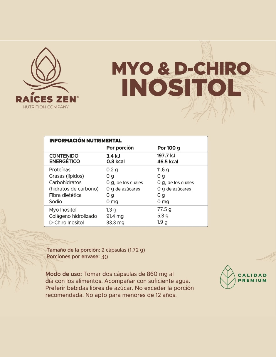 MYO & D.Chiro Inositol Raiíces Zen 60 Cápsulas RAÍCES ZEN con Myo-Inositol y D-Chiro Inositol sabor Sin sabor de