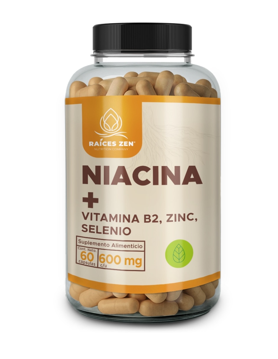 Niacina + Raíces Zen 60 Cápsulas con Niacinamida sabor Sin sabor de
