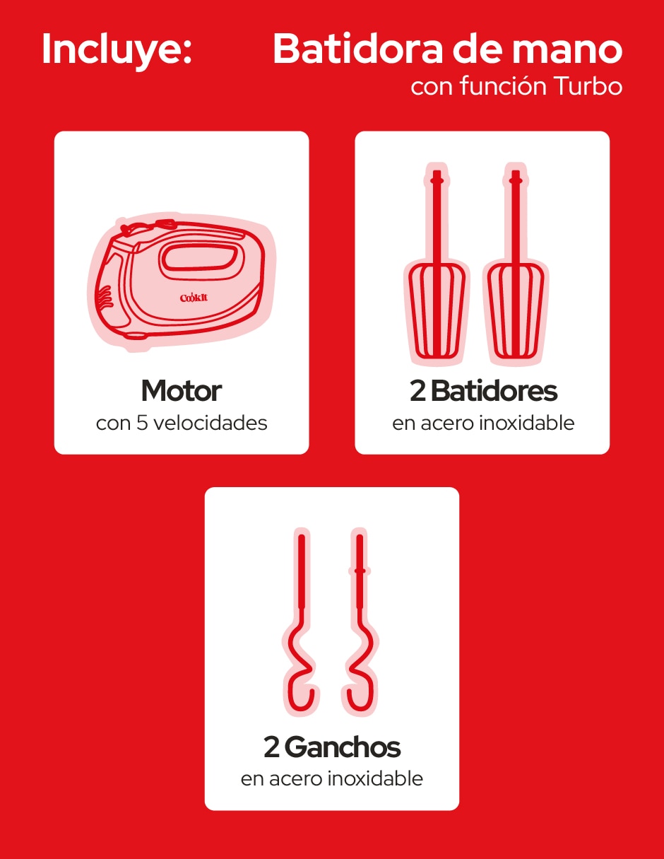 Batidora manual Cookit 5 velocidades + 1 turbo velocidades CHM01