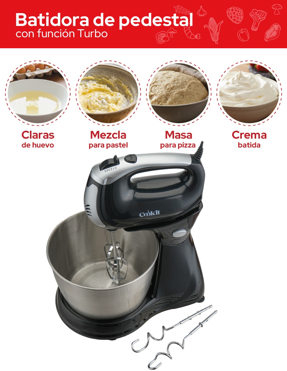 Batidora pedestal Cookit 5 velocidades + 1 turbo velocidades CHMB02
