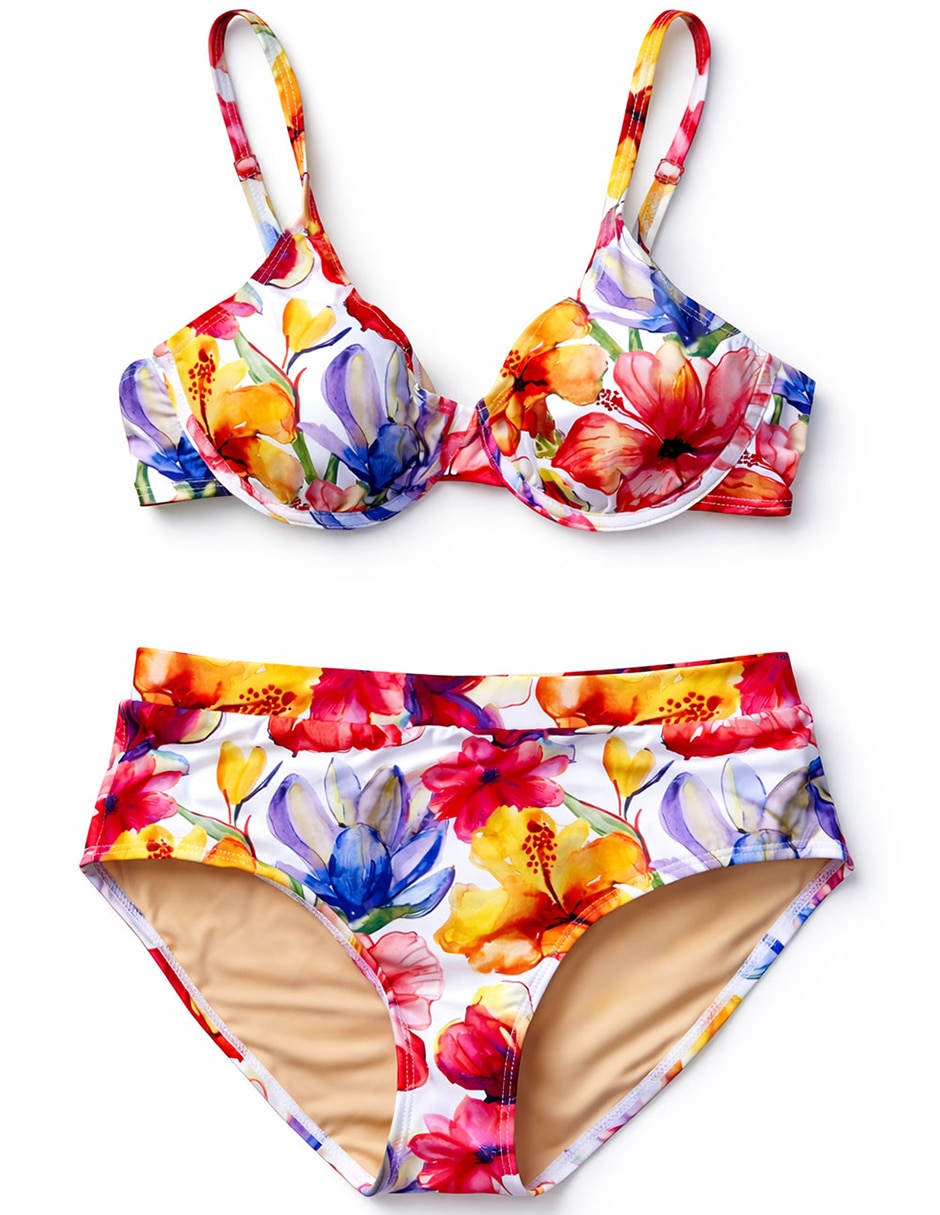 Conjunto bikini roman fashion estampado floral para mujer