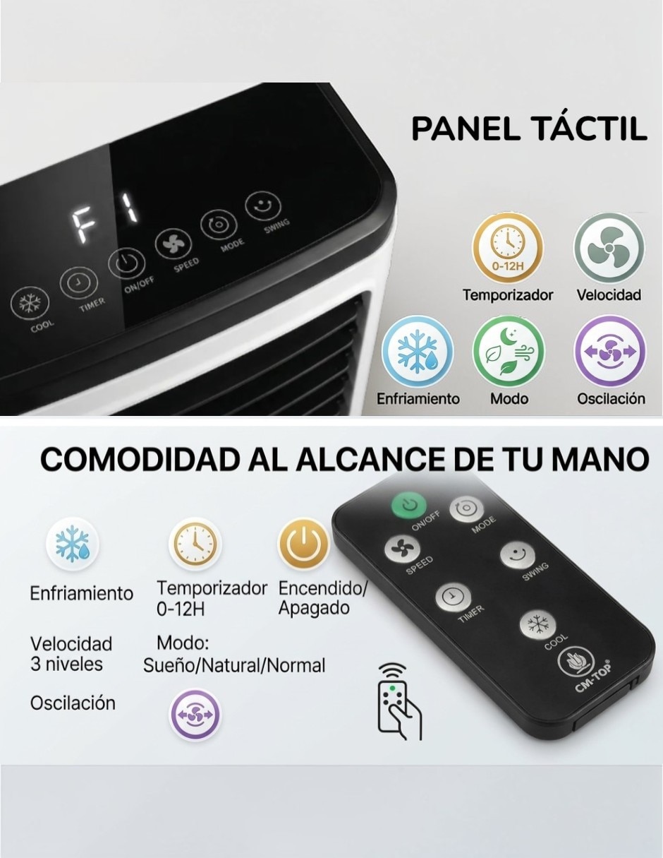 CM-TOP Enfriador De Aire 3 en 1 Panel Táctil Frío VEN54