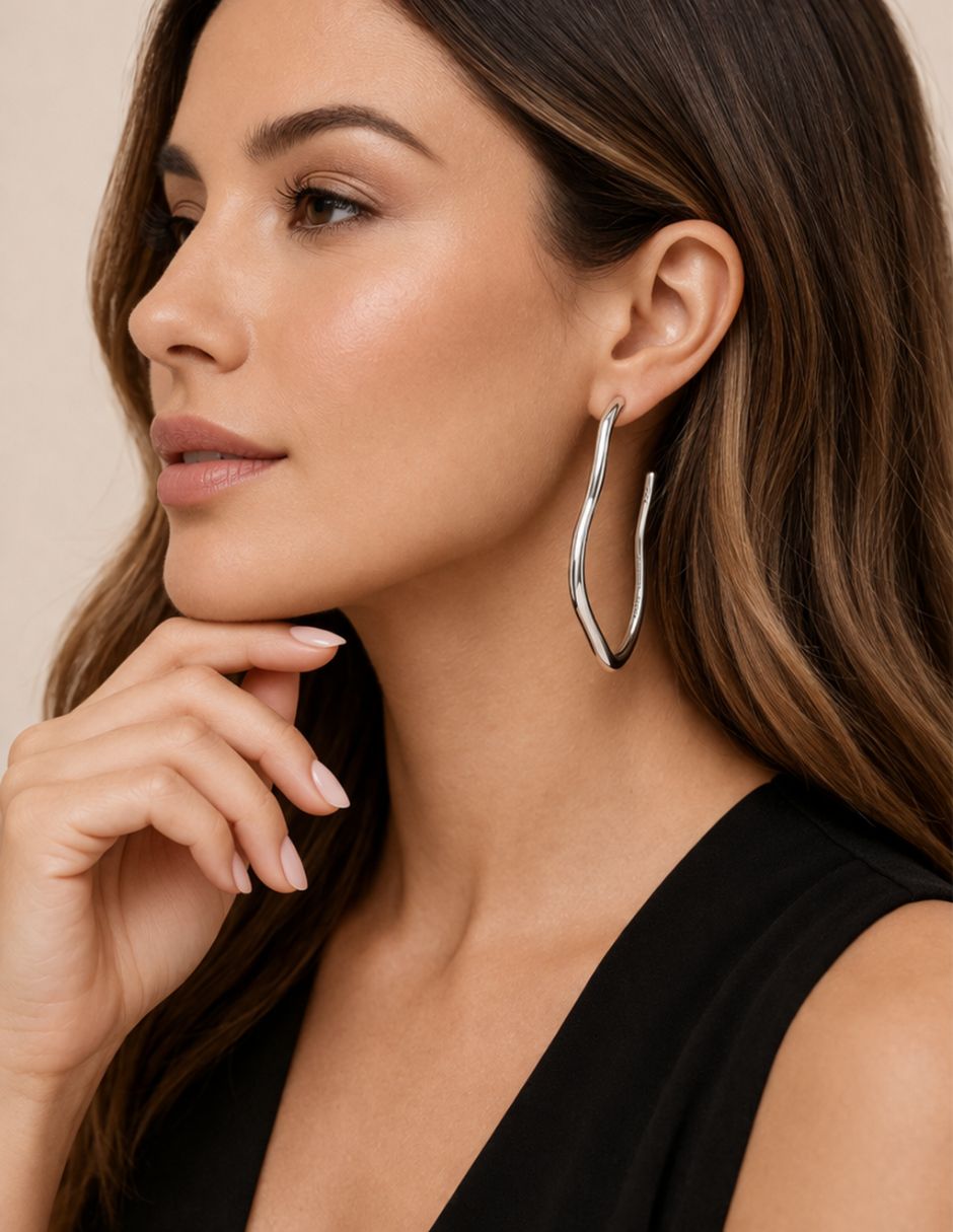 Aretes de aro Airy Molten de plata P 925 con acabado pulido 2