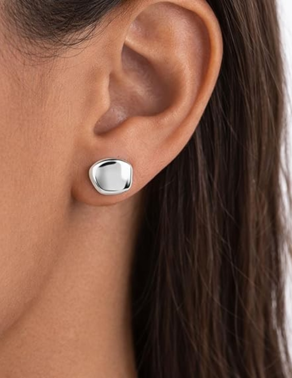 Broqueles circulares Calvin Klein Minimal Pebble de plata P 925 con acabado pulido 4
