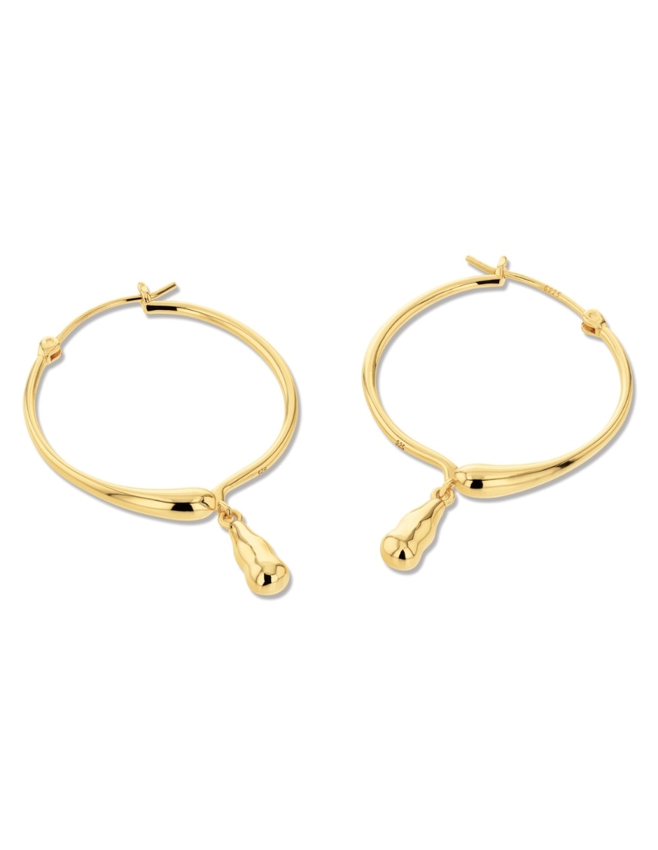 Aretes circulares Liquid Chain de plata P 925 con acabado baño de oro