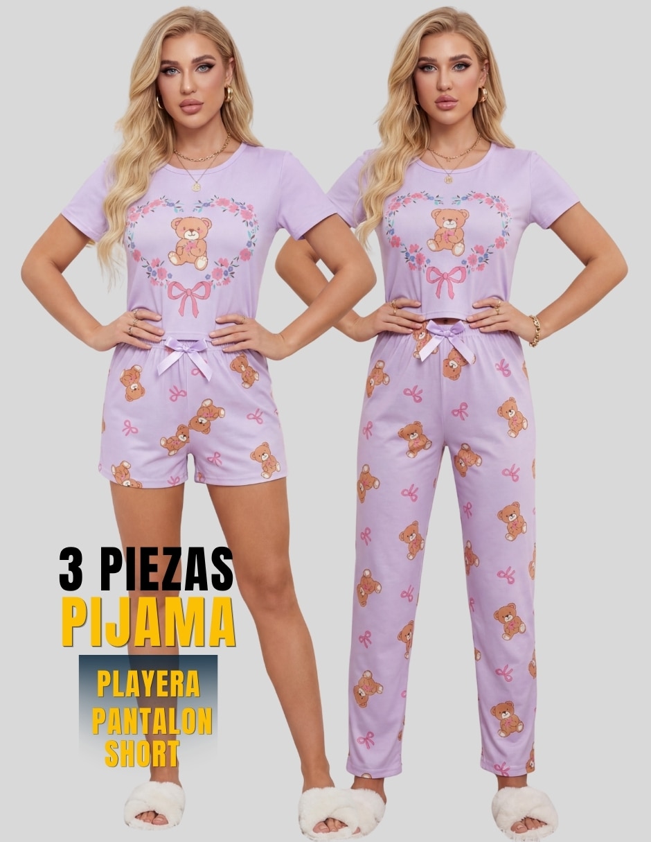 Conjunto pijama 3 piezas diferentes personajes para mujer 9