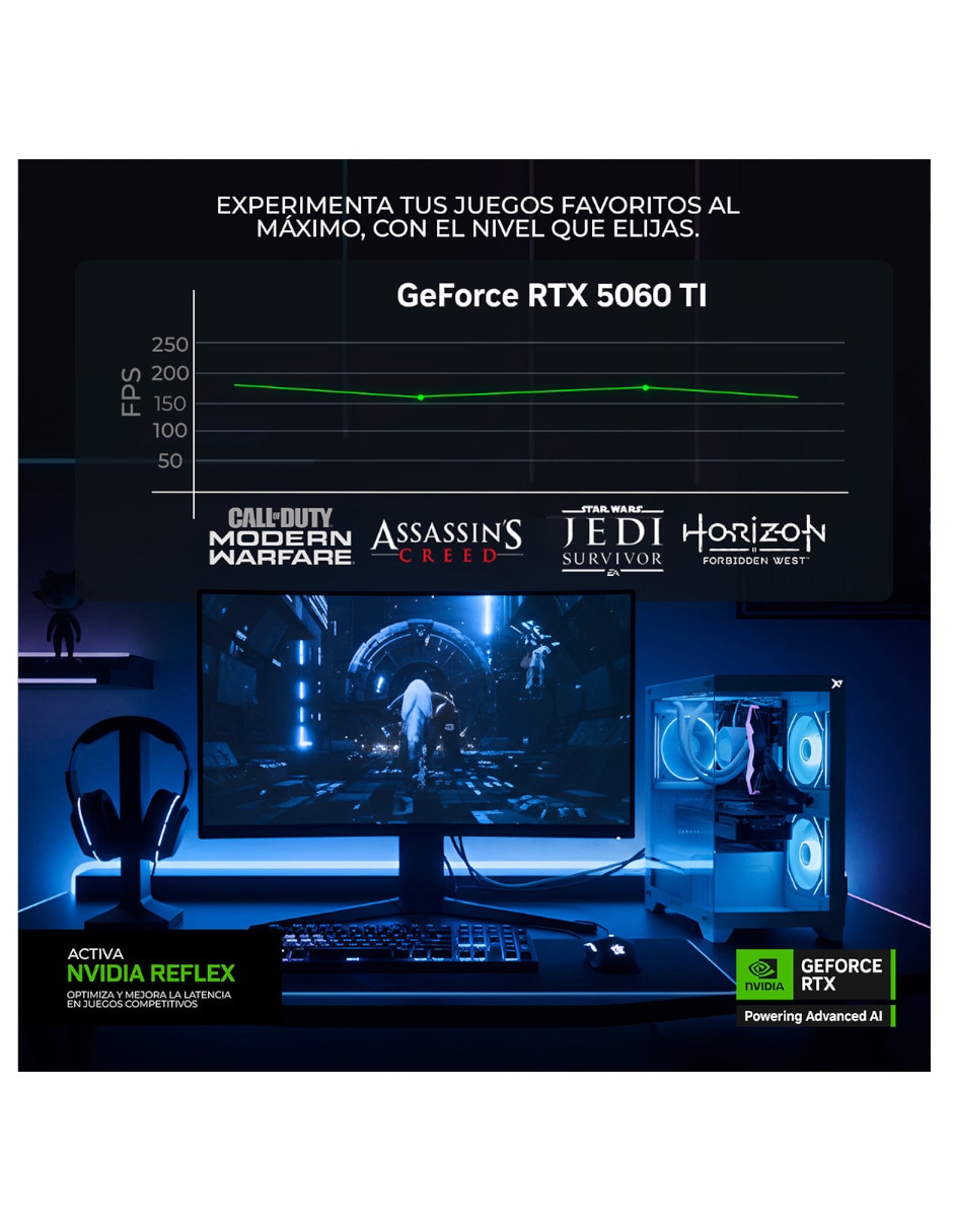 Computadora gamer XTPCR732GB5060TICHB AMD Ryzen 7 NVIDIA GeForce RTX 5060 Ti 32 GB RAM 1 TB SSD 2