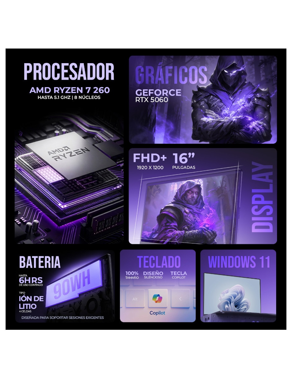 Laptop gamer TUF Gaming A16 16 pulgadas Full HD+ AMD Ryzen 7 NVIDIA GeForce RTX 5060 32 GB RAM 1 TB SSD 4
