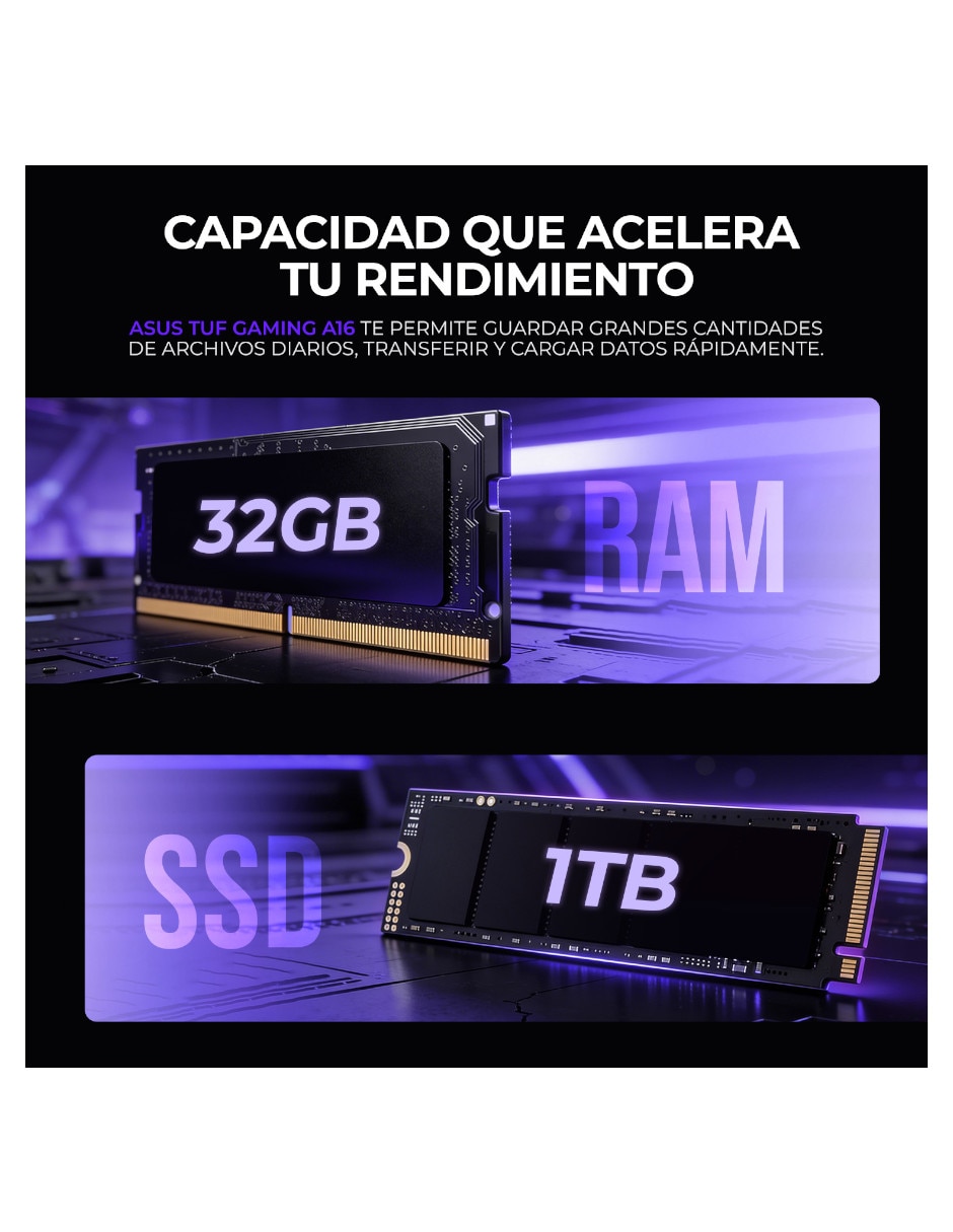 Laptop gamer TUF Gaming A16 16 pulgadas Full HD+ AMD Ryzen 7 NVIDIA GeForce RTX 5060 32 GB RAM 1 TB SSD 9