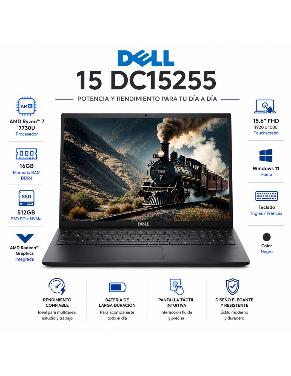 Laptop pantalla táctil Dell Inspiron 15 15.6 pulgadas Full HD Amd Ryzen 7 Integradas 8 GB RAM 512 GB SSD 2