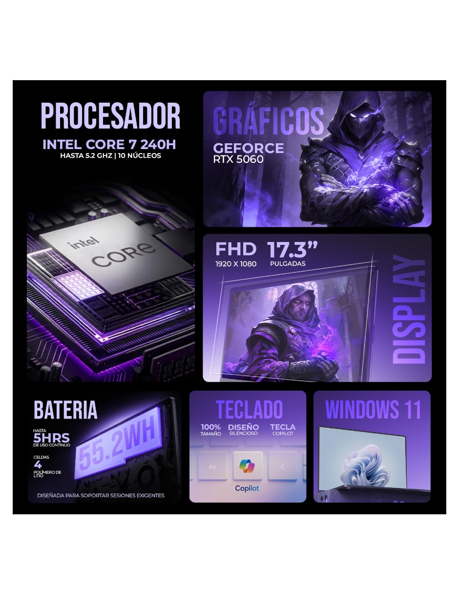 Laptop gamer MSI Cyborg 17 17.3 pulgadas Full HD Intel Core 7 240H NVIDIA GeForce RTX 5060 32 GB RAM 1 TB SSD