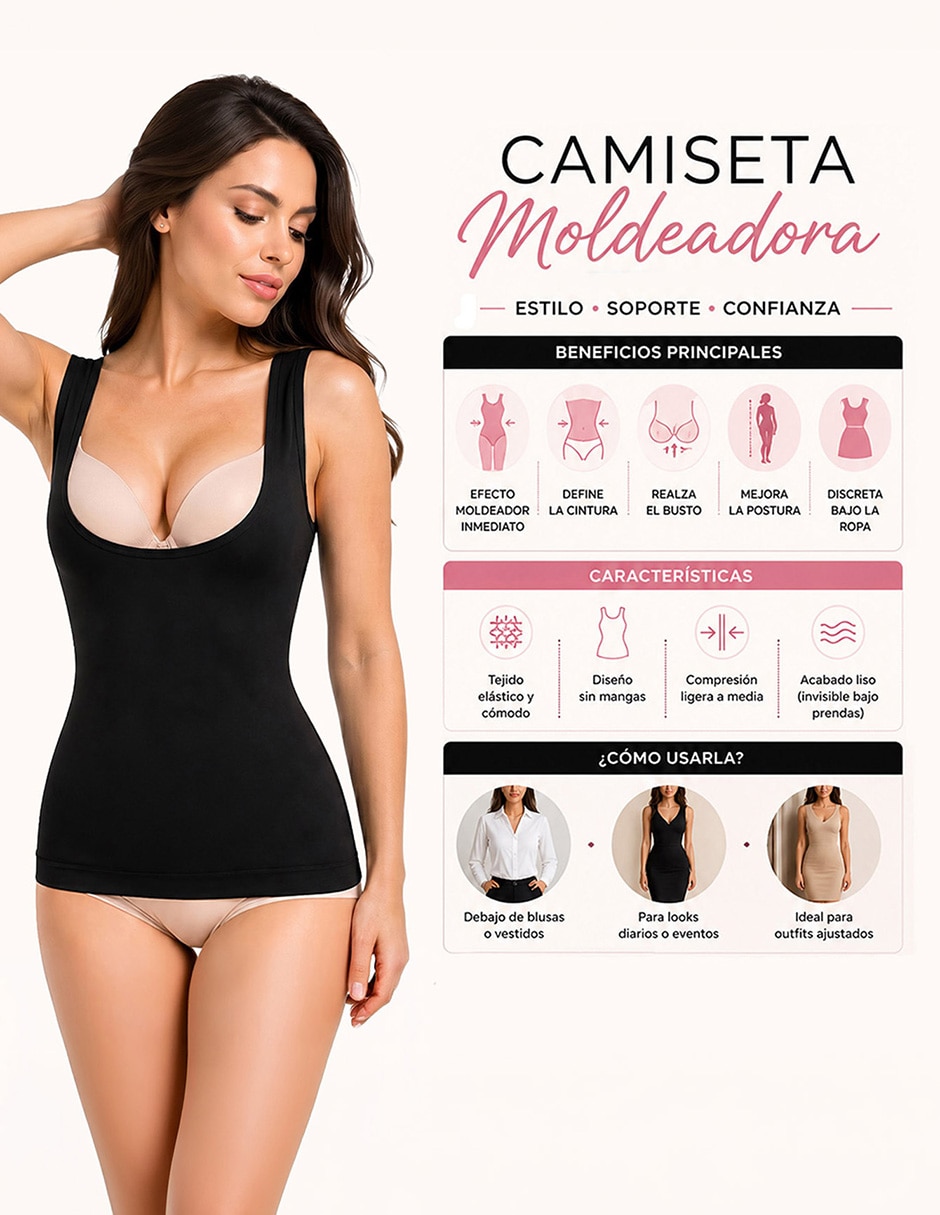 Camiseta tipo faja BellaForm con compresión alta para mujer