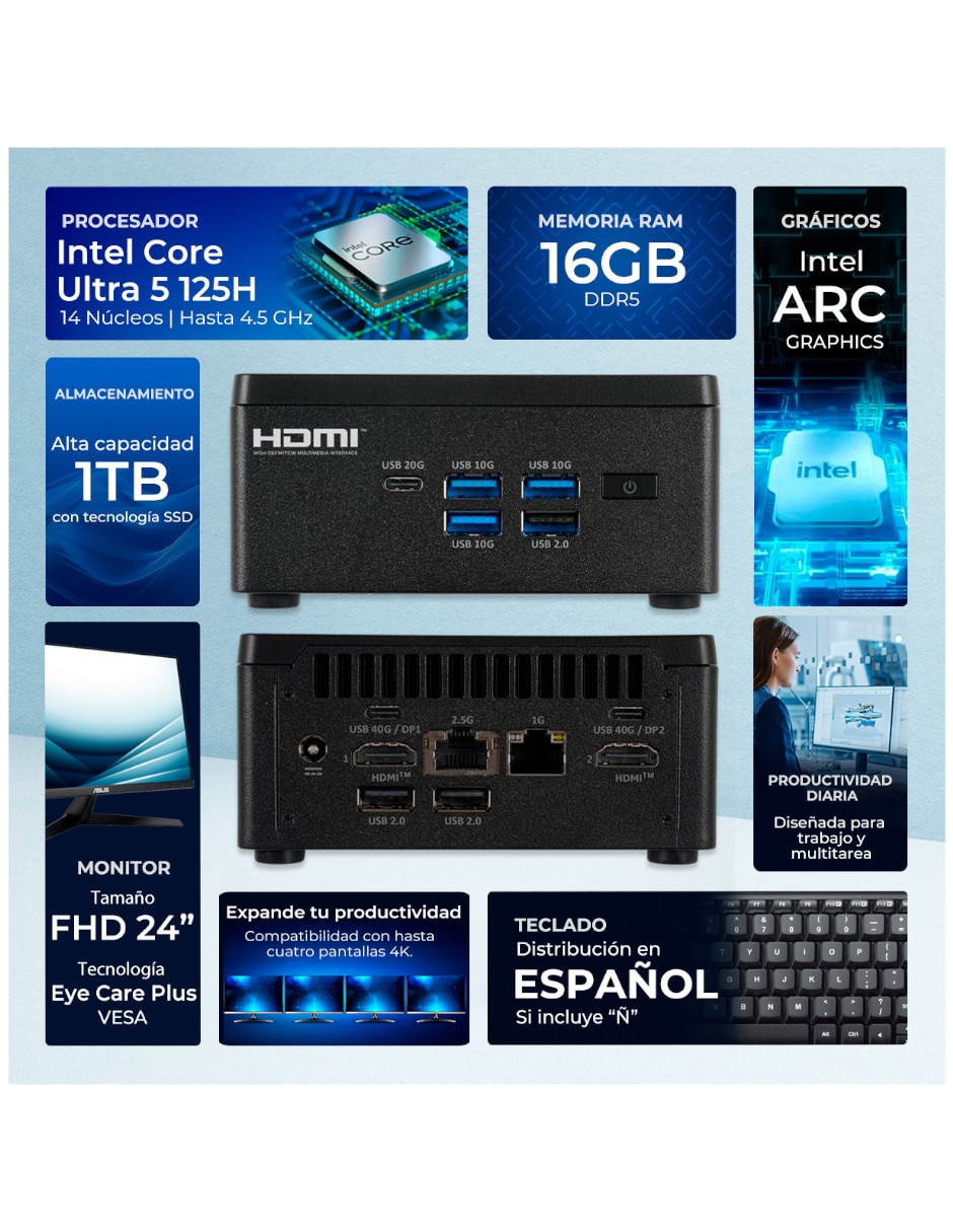 Mini PC Asus MPELZ7-U5161TBM24TM Intel Core Ultra 516 GB RAM 1 TB SSD