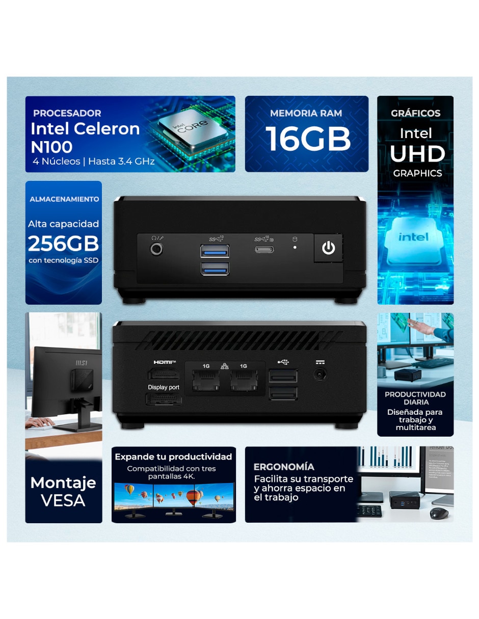 Mini PC MSI CUBINADL-N10016256 Intel N100 16 GB RAM 256 GB SSD