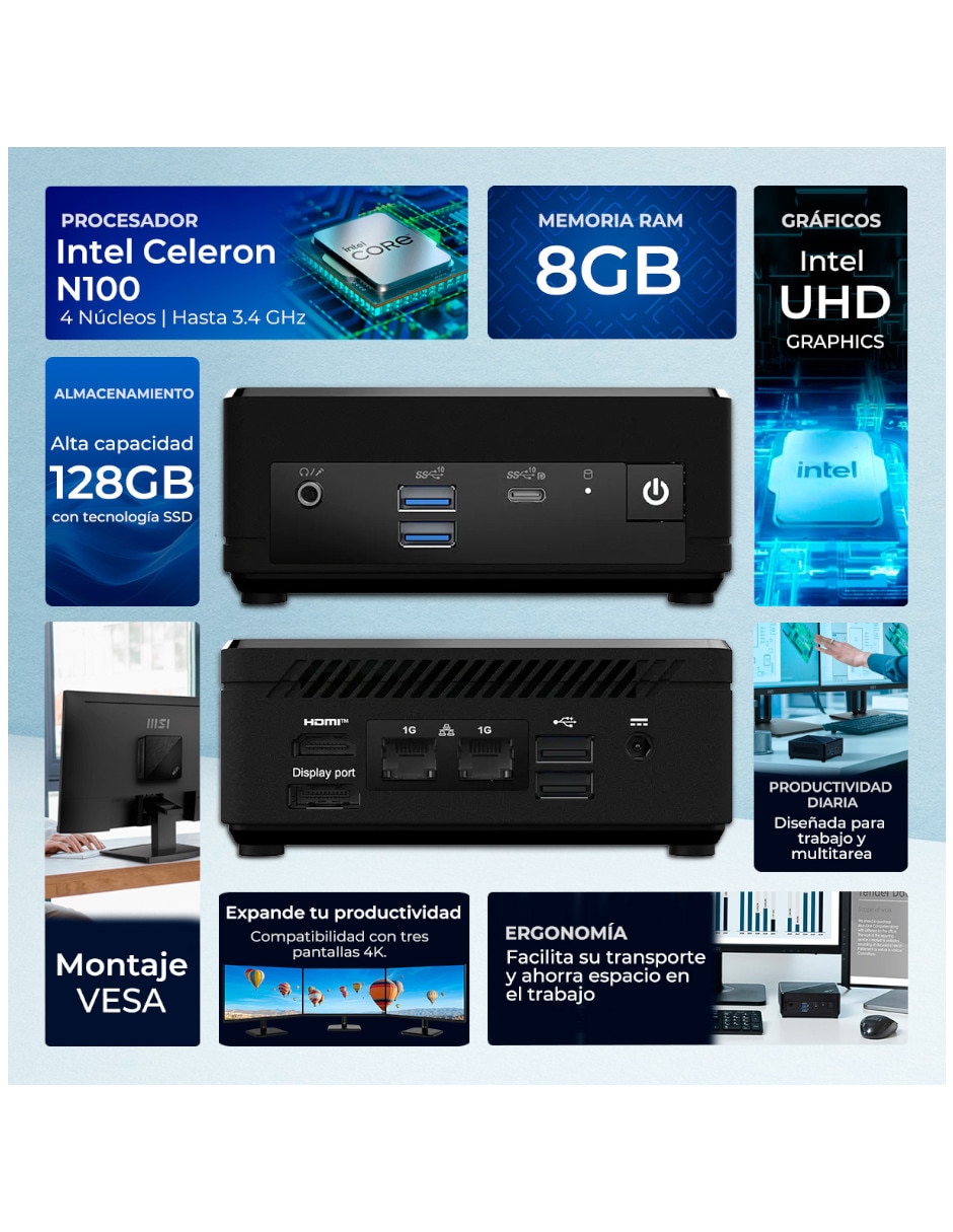 Mini PC MSI CUBINADL-N1008128 Intel N100 8 GB RAM 128 GB SSD