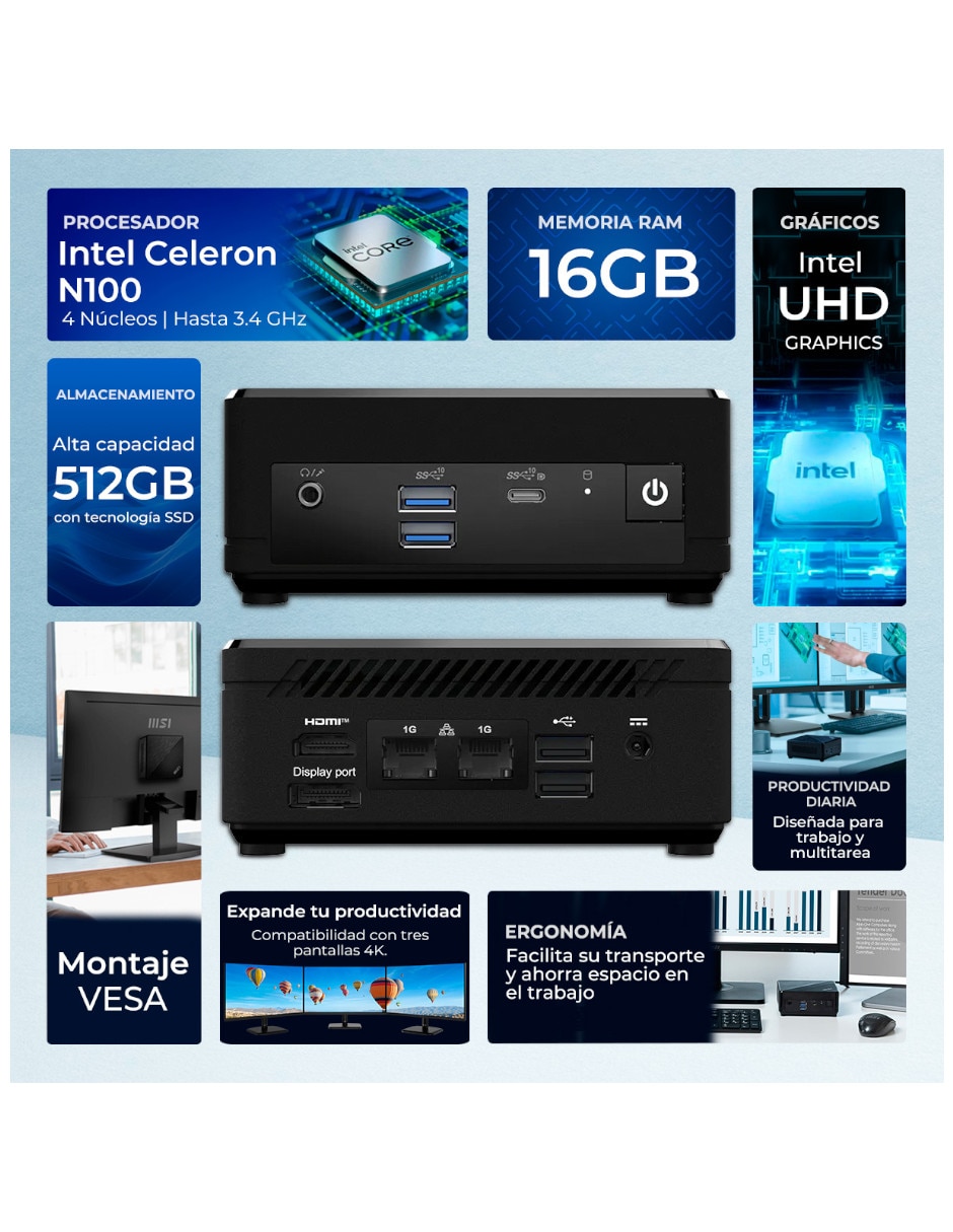 Mini PC MSI CUBINADL-N10016512 Intel N100 16 GB RAM 512 GB SSD