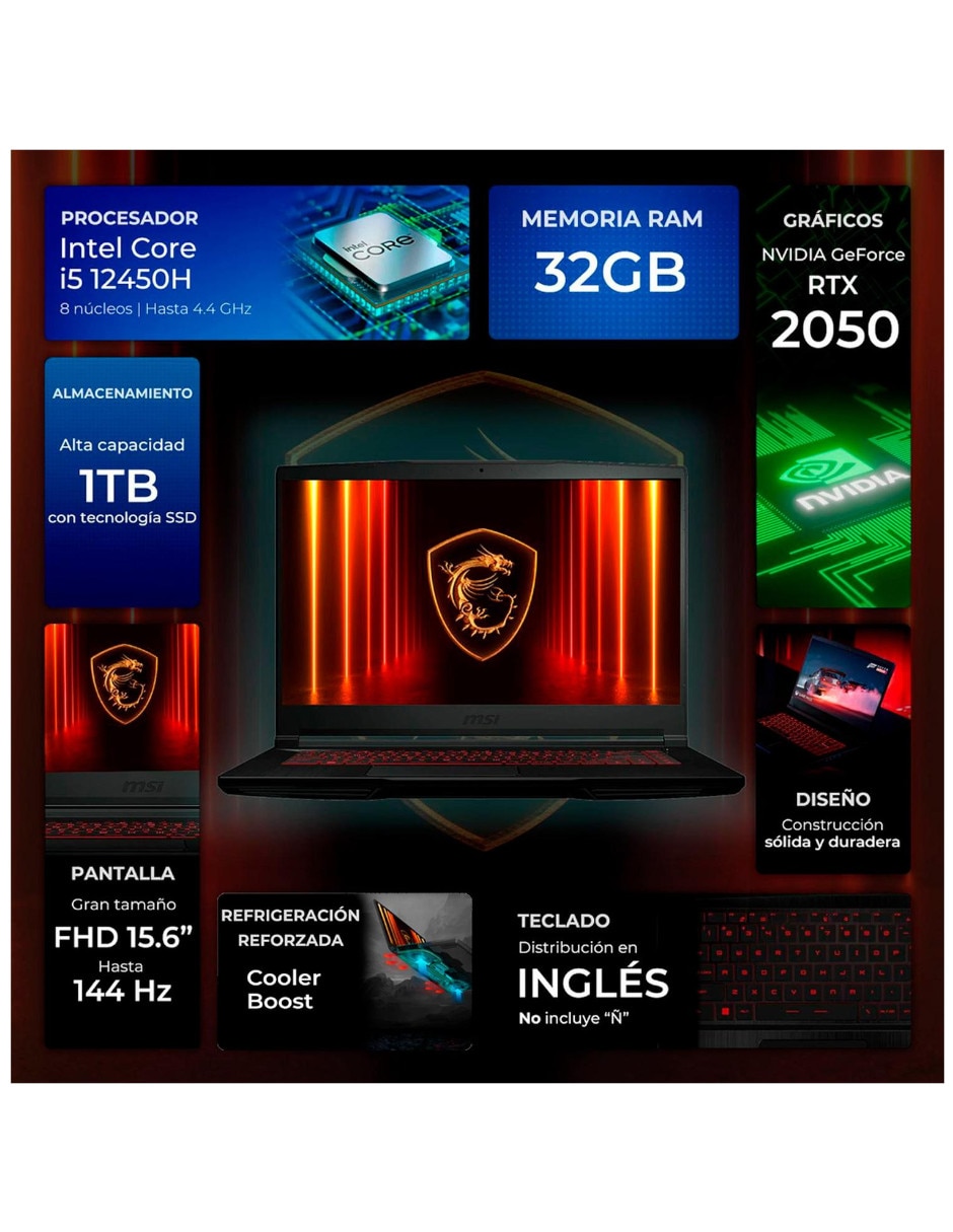 Laptop MSI TG63I-2050Ci5321T 15.6 pulgadas Full HD Intel Core i5 Nvidia GeForce RTX 2050 32 GB RAM 1 TB SSD