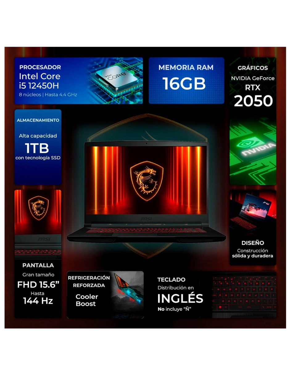 Laptop TG63I-2050Ci5161T 15.6 pulgadas Full HD Intel Core i5 Nvidia GeForce RTX 2050 16 GB RAM 1 TB SSD Laptop TG63I-2050Ci5161T 15.6 pulgadas Full HD Intel Core i5 Nvidia GeForce RTX 2050 16 GB RAM 1 TB SSD