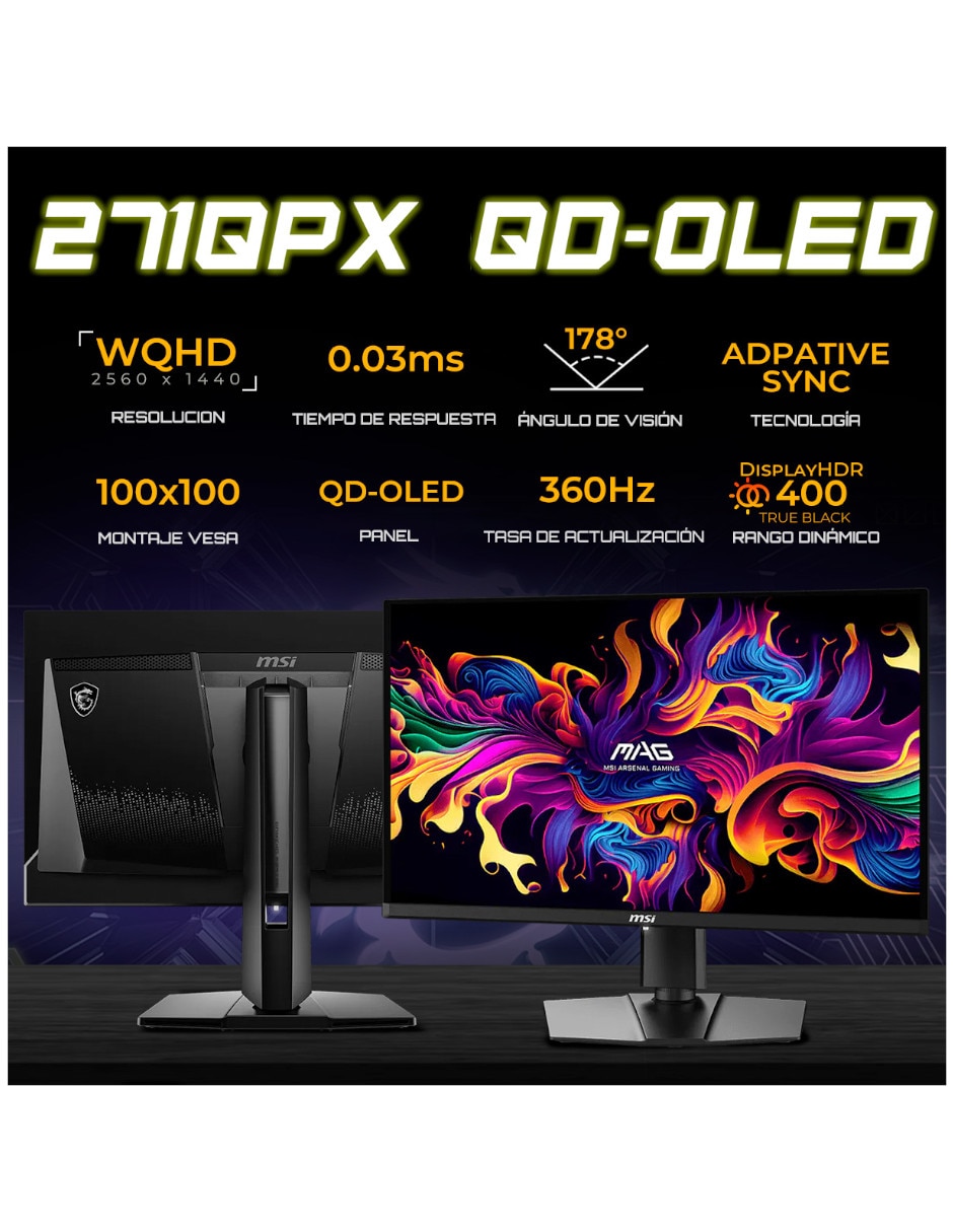Monitor gamer MSI MAG 271QPX QD-OLED Standard WQHD 27 pulgadas