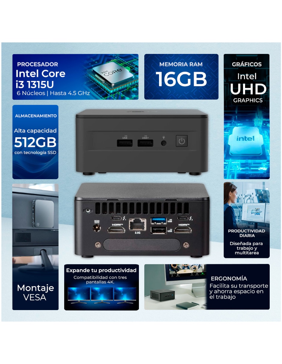 Mini PC Asus CNUC13P-Ci316512 Intel Core i3 integrada 16 GB RAM 512 GB SSD