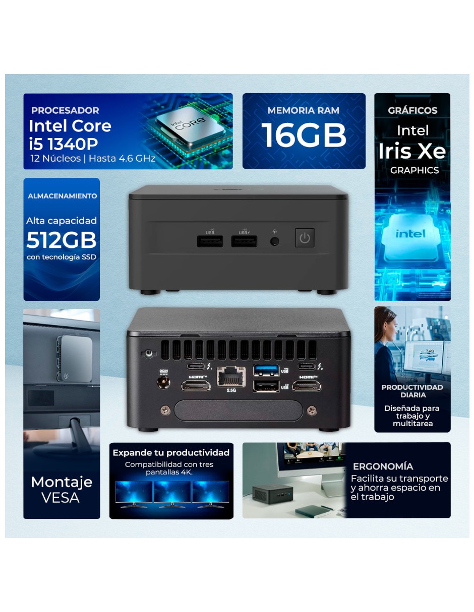 Mini PC Asus CNUC13P-Ci516512GB Intel Core i5 integrada 16 GB RAM 512 GB SSD