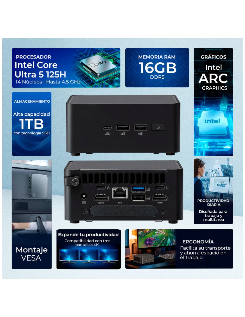 Mini PC CNUC14P-U5161TB Intel Core Ultra 5 integrada 16 GB RAM 1 TB SSD 5