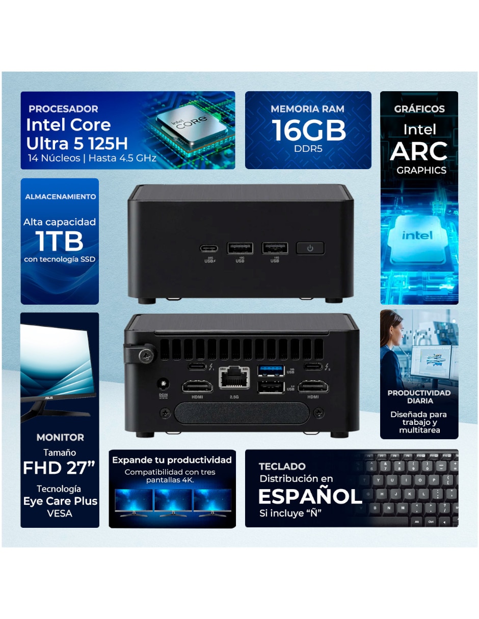 Mini PC CNUC14P-U5161TBMTM Intel Core Ultra 5 Integrada 16 GB RAM 1 TB SSD 2
